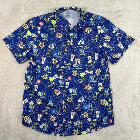 Bucees Hawaiian Tropical Camper Shirt Button Up Floral Blue Men’s Size S/M - Picture 1 of 6